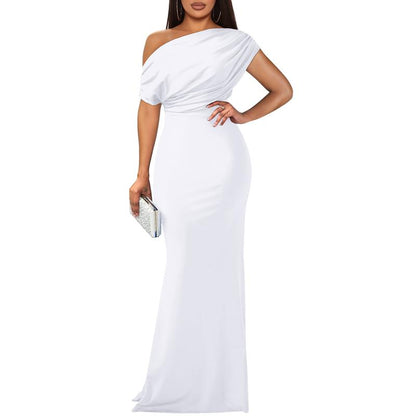 Women's Elegant Sleeveless Off Shoulder Bodycon Long Formal Party Evening Dress Fabric Polyester