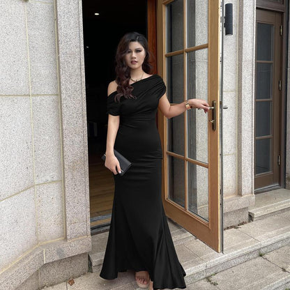 Women's Elegant Sleeveless Off Shoulder Bodycon Long Formal Party Evening Dress Fabric Polyester