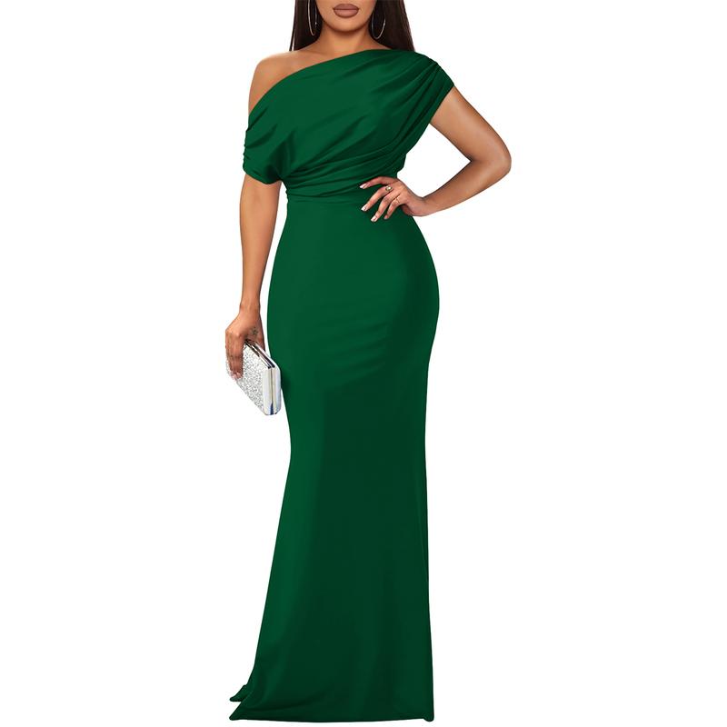 Women's Elegant Sleeveless Off Shoulder Bodycon Long Formal Party Evening Dress Fabric Polyester