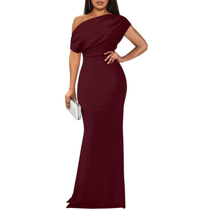 Women's Elegant Sleeveless Off Shoulder Bodycon Long Formal Party Evening Dress Fabric Polyester