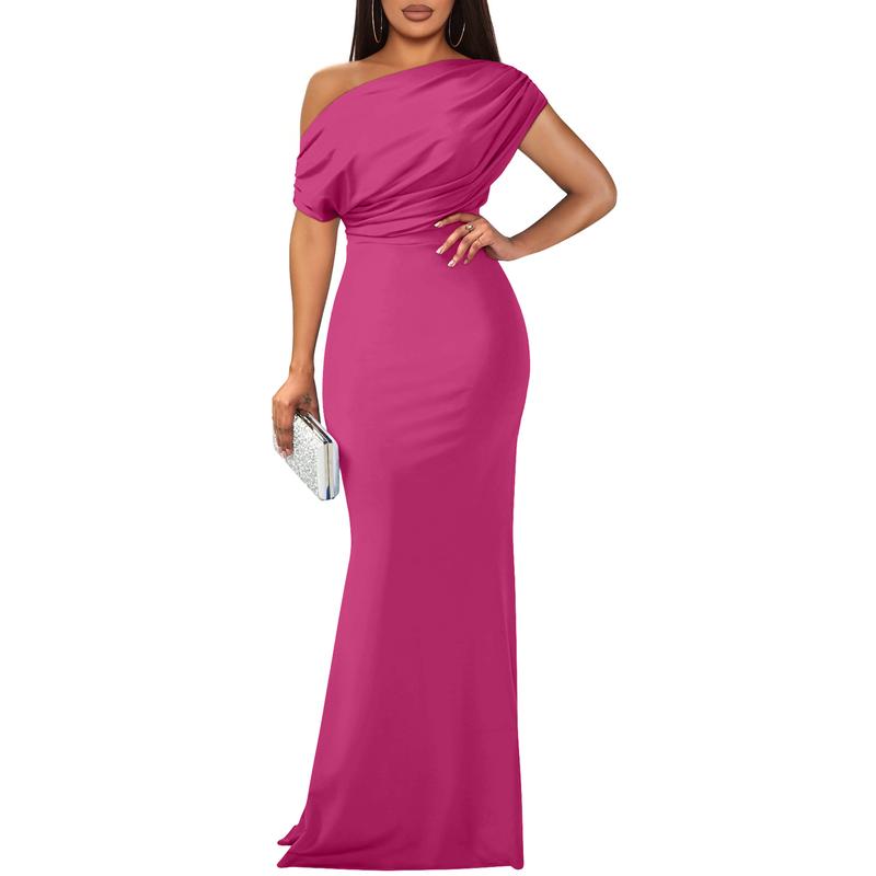 Women's Elegant Sleeveless Off Shoulder Bodycon Long Formal Party Evening Dress Fabric Polyester