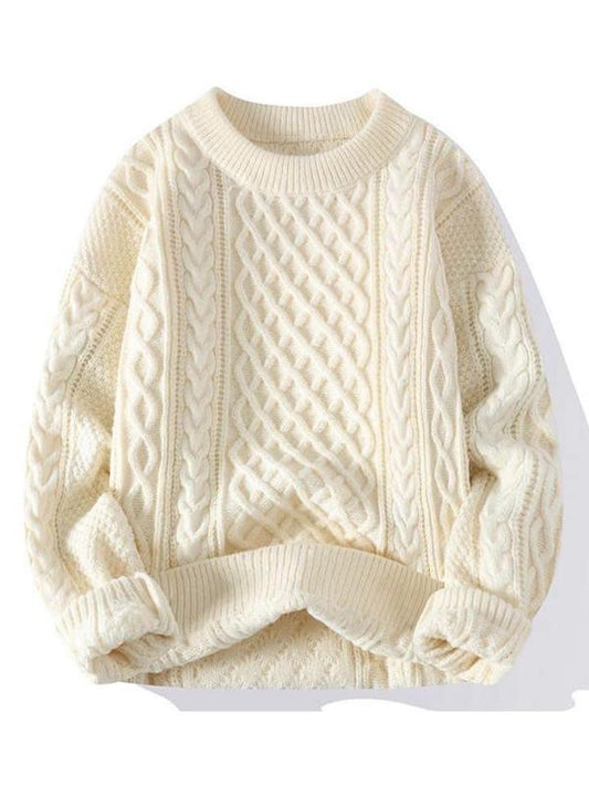 Women's Solid Textured Cable Knit Sweater, Casual Drop Shoulder Long Sleeve Round Neck Jumper for Fall & Winter, Ladies' Knitwear for Daily Wear, Fall Clothing, Preppy 80s Clothes