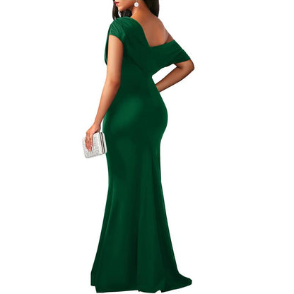 Women's Elegant Sleeveless Off Shoulder Bodycon Long Formal Party Evening Dress Fabric Polyester