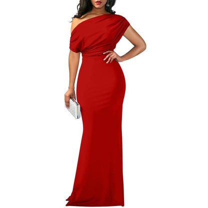 Women's Elegant Sleeveless Off Shoulder Bodycon Long Formal Party Evening Dress Fabric Polyester