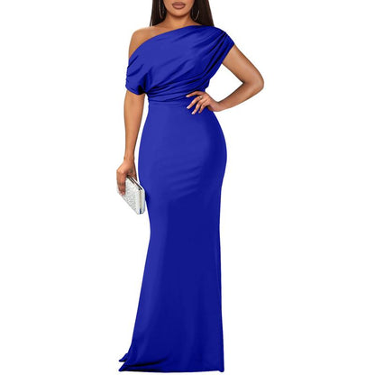 Women's Elegant Sleeveless Off Shoulder Bodycon Long Formal Party Evening Dress Fabric Polyester