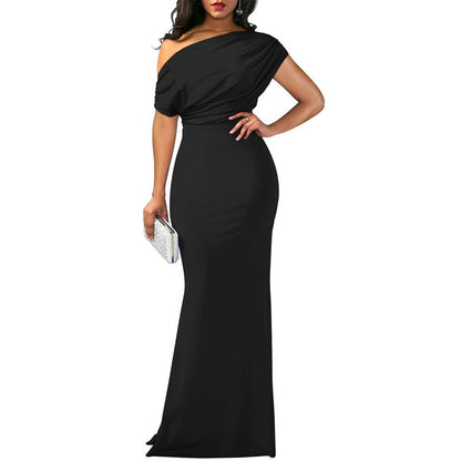 Women's Elegant Sleeveless Off Shoulder Bodycon Long Formal Party Evening Dress Fabric Polyester