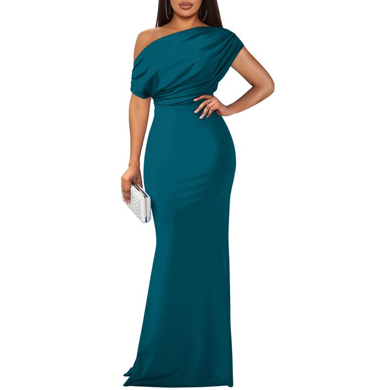 Women's Elegant Sleeveless Off Shoulder Bodycon Long Formal Party Evening Dress Fabric Polyester